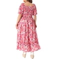 thumbnail image 4 of GRACE & GRANDEUR Vestidos Maxi Florales Boho con Cuello Cuadrado y Mangas Cortas para Mujeres Talla Grande 2X Rosa Fucsia, 4 of 8
