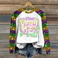 thumbnail image 2 of FrzhBrz Mardi Gras T Shirts for Women Mardi Gras Tops for Women Graphic Mask Printed Long Sleeve Sequin Raglan Sweatshirt Carnival Party Parade Shirts, 2 of 4