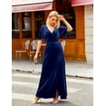 thumbnail image 3 of Women's V Neck Wrap Velvet Maxi Dress Bell Sleeve Split Bridesmaid Cocktail Party Dress, 3 of 6