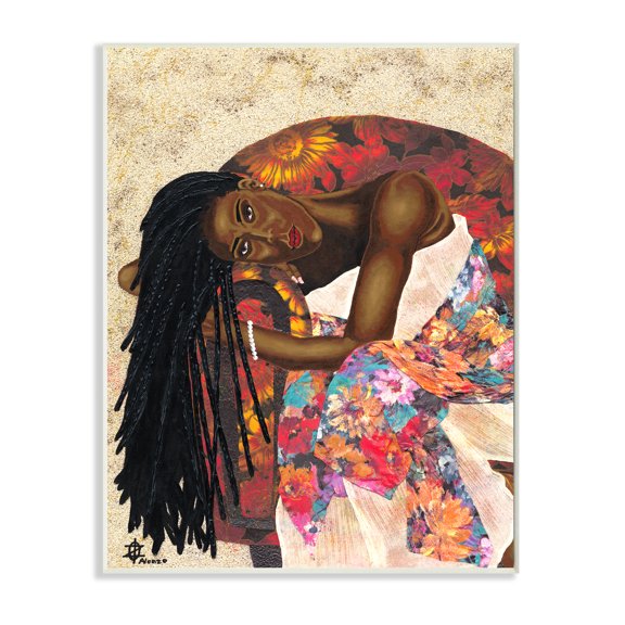 Stupell Industries Female with Tropical Print Dress Glam Fashion Wall Plaque, 13 x 19, Design by Alonzo Saunders
