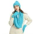 thumbnail image 1 of 3 Piece Winter Beanie Hat Scarf Gloves Set Women Pom Pom Long Scarf Fleece Lined Touchscreen Gloves Warm Knit Beanie Winter Scarves for Women Sky Blue One Size, 1 of 6