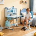 thumbnail image 4 of Fompes Height Adjustable Kids Desk and Chair Set Ergonomic Children's Desk and Chair Set with Sitting Corrector Book Stand Foot Pedal Partition Design Kids Interactive Workstation - Blue, 4 of 10