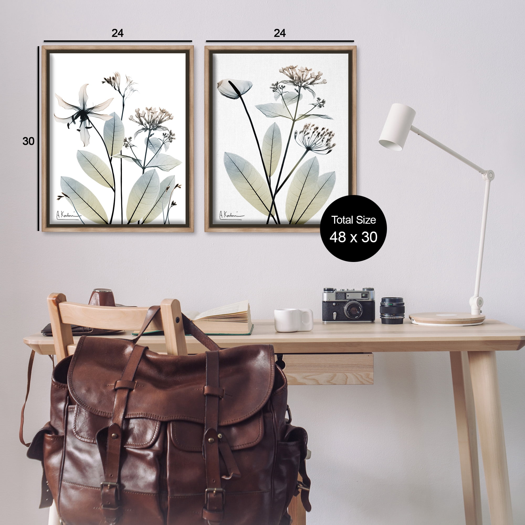 Stupell Industries Modern Budding Blooms Botanical & Floral Photography Brown Floater Framed Canvas Art Print Wall Art, 25 x 31, Set of 2