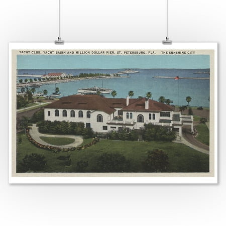 St Petersburg Tag Office St. Petersburg, Florida - Aerial of Yacht Club & Pier (9x12 Art Print, Wall Decor Travel Poster) ()