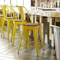 thumbnail image 2 of Flash Furniture Kai Commercial Grade 24" High Yellow Metal Indoor-Outdoor Counter Height Stool with Removable Back and Teak All-Weather Poly Resin Seat, 2 of 13