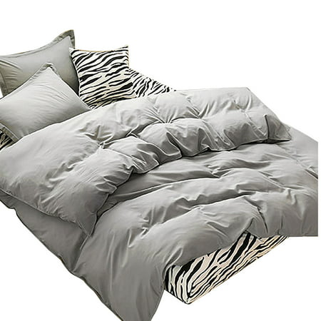 Bedroom Duvet Quilt Cover Pillowcase Bedding Set Bedclothes Gray