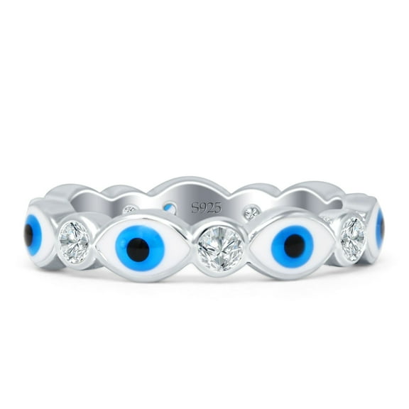 Stackable Evil Eye Round Cubic Zirconia Band Ring 925 Sterling Silver Size 5
