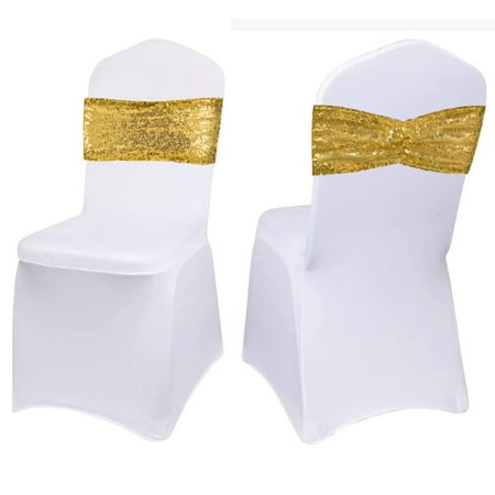 

SquarePie Set of 30 Sequin Chair Sashes Glitter Gold Chair Bands Bows for Wedding Party Banquet Chai