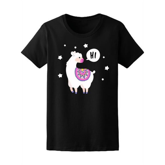 Cute Fluffy Llama Saying Hi T-Shirt Women -Image by Shutterstock, Female x-Large