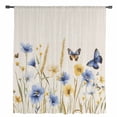 thumbnail image 2 of Blue Floral Semi Sheer Curtains Drapes for Living Room, Bedroom, French Doors Window 84 Inches Long, Yellow Flower Butterflies Country Plant Rod Pocket Chiffon Curtain Drapery Voile Draperies Panel, 2 of 6