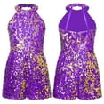 thumbnail image 4 of iiniim Kids Girls Shiny Sequins Halter Sleeveless Latin Jazz Ballet Dancewear Jumpsuit Size 6-14 Purple 6, 4 of 7
