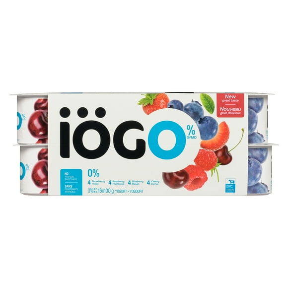 IÖGO 0% Yogurt Strawberry, Raspberry, Blueberry, Cherry, 16 x 100 g