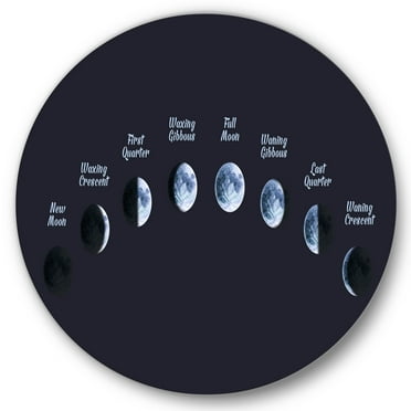 Designart 'Different Moon Phases In Space' Bohemian & Eclectic Circle Metal Wall Art 36x36 - Disc of 36