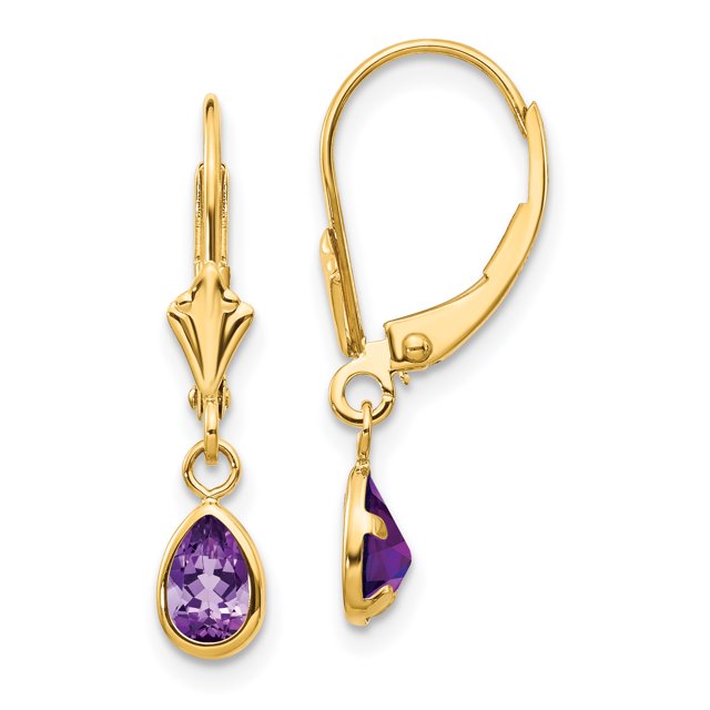 14k Yellow Gold Amethyst February Earrings Drop Dangle Birthstone