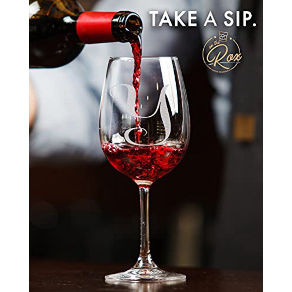 Monogrammed Gifts for Women - A-Z Personalized Wine Glasses Engraved- 12.75 Oz (Y)