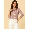 thumbnail image 3 of DARING DIVA Ruffle Shoulder Elastic Cuff Bow Tie Neck Blouse L Dusty Pink, 3 of 6