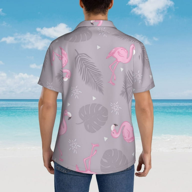Derioi Pink Flamingo for Hawaiian Shirt for Men Casual Button Down