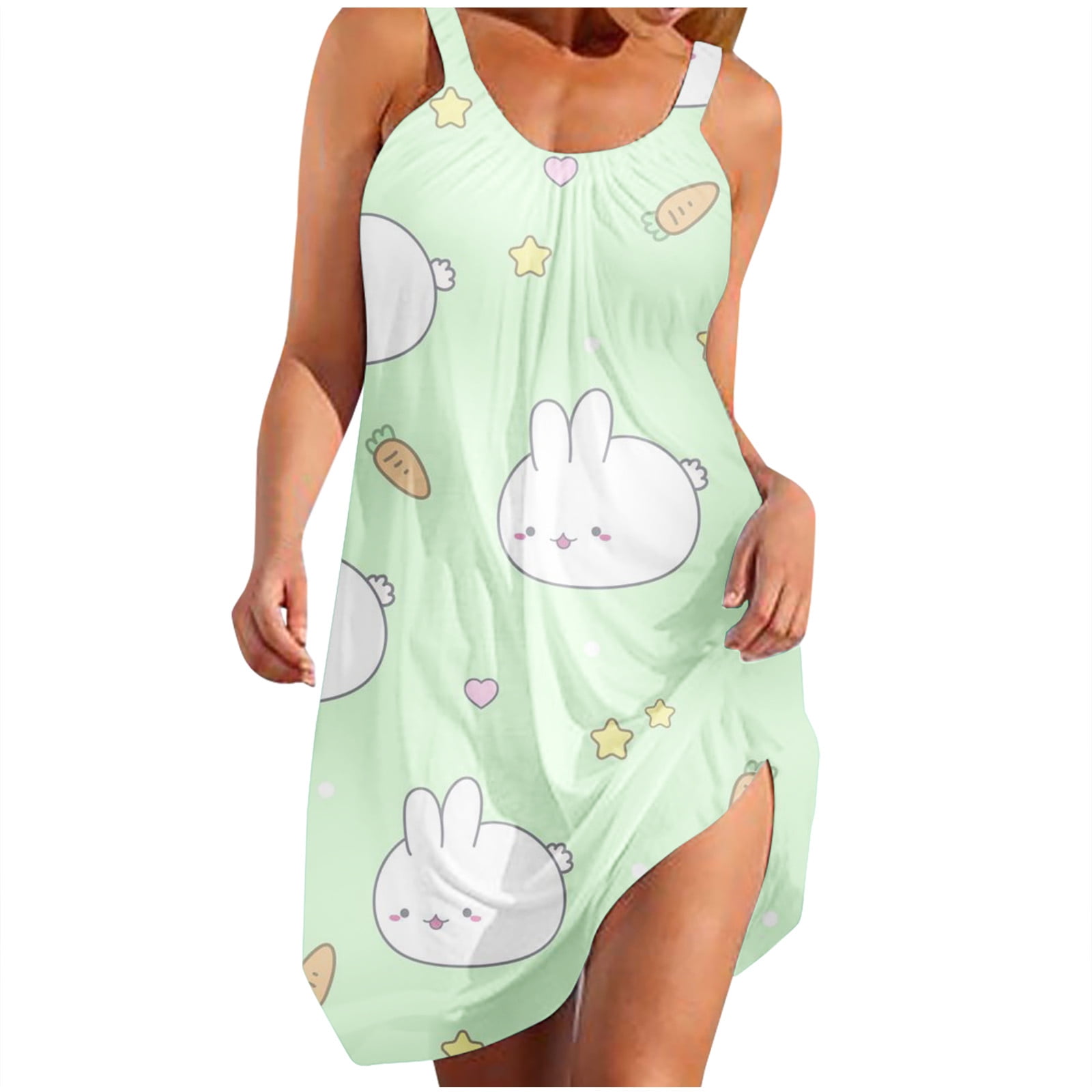 jsaierl Easter Dresses for Women Rabbit Egg Print Summer Dresses Flowy