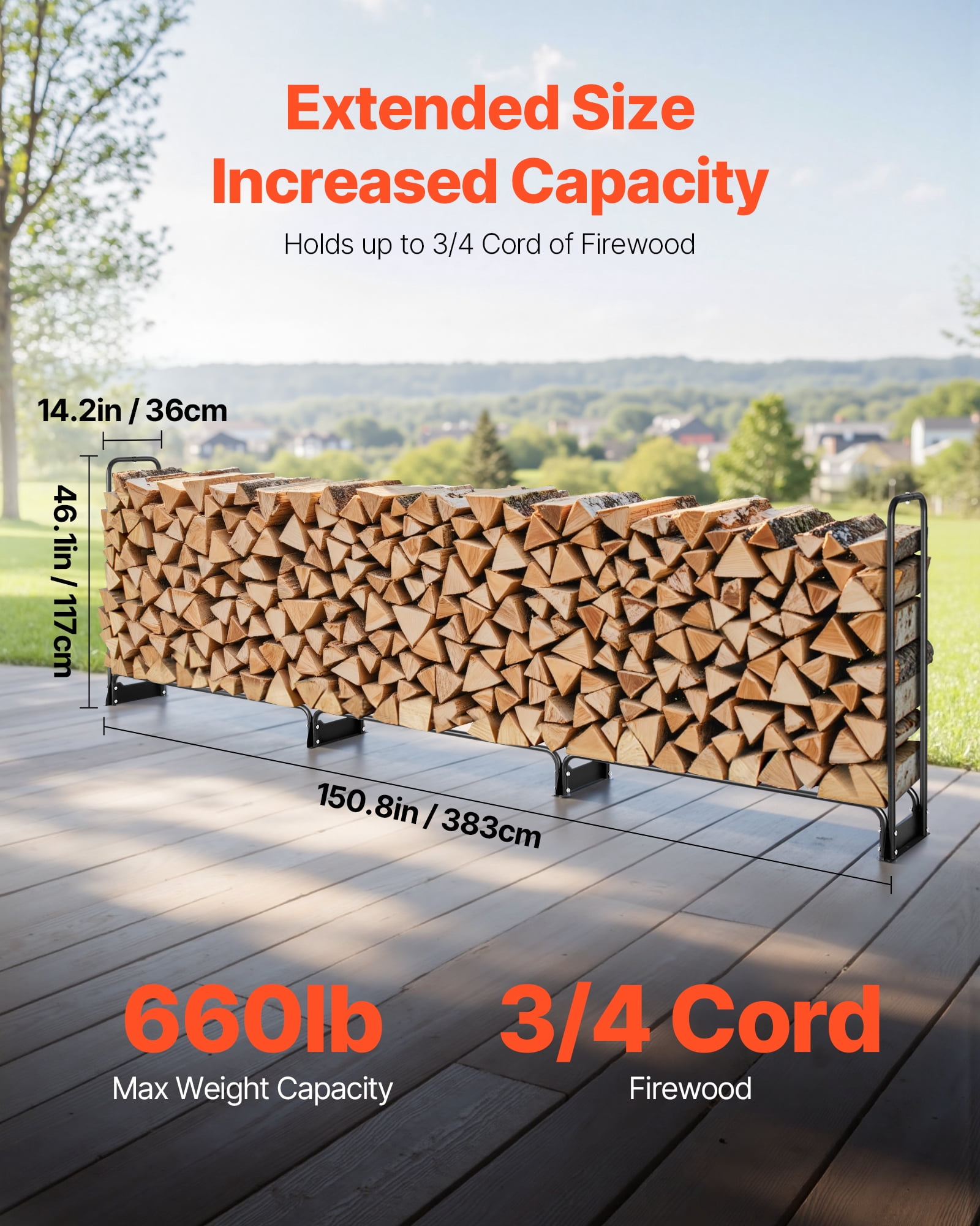KFFKFF 12.7 ft Outdoor Firewood Rack with Cover Firewood Holder 152"x14.2"x46.1"