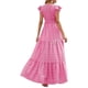 thumbnail image 3 of VISgogo Vestido largo de playa de verano para mujer, manga con volantes, cuello en V, bohemio, floral, línea A VISgogo  moda, 3 of 6
