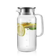 Vucchini Seal Glass Pitcher with Lid - Water Carafe with Handle - Great for Homemade Juice & Cold Tea or for Glass Milk Bottles - 35 Ounces