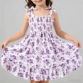 thumbnail image 3 of Ugoldhm Girls Floral Print Tie Strap Ruffle Hem Dress - Smocked Bodice Casual Summer Sundress, 3 of 7