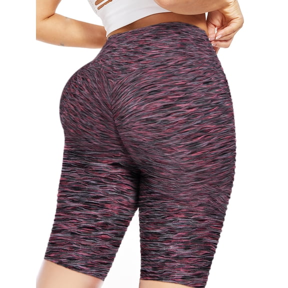 SAYFUT Women High Waisted Tiktok Butt Lifting Yoga Shorts for Women Tummy Control Textured Ruched Shorts Sports Gym Running Beach Hot Pants