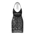 thumbnail image 2 of LMLYSoH Women's Halter Neck Knit Dress Sequin Sleeveless Hollow Out Bodycon Mini Dress Clubbing Dress, 2 of 8