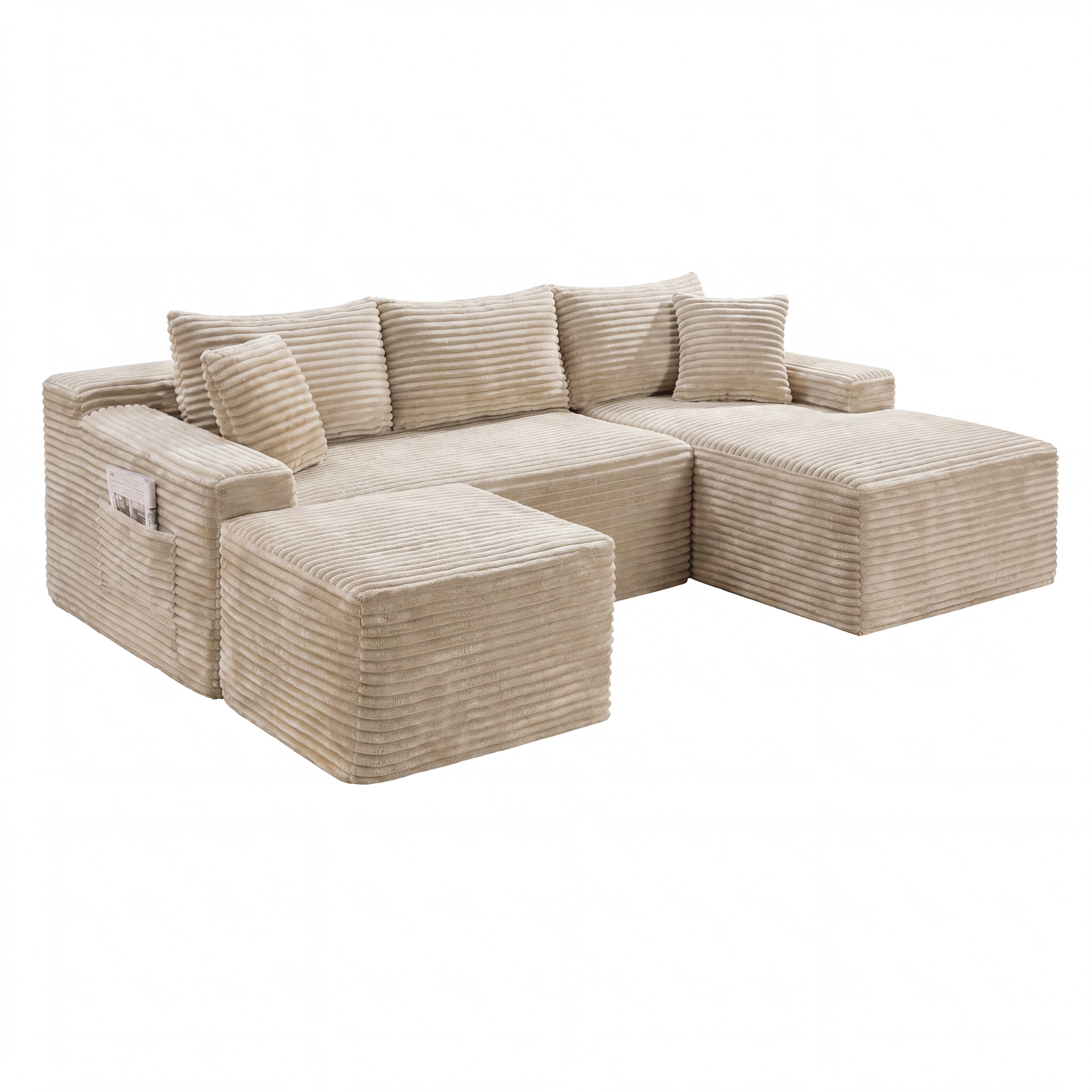 Leumius 106" Sectional Sofa Couch with Deep Seat,U-Shaped Cloud Modular Sleeper Couches for Living Room,Bedroom,Apartment,No Assembly Required,Camel-Right