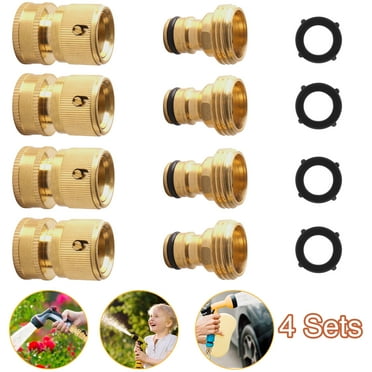 Remiawy Garden Hose Quick Connector, No-Leak 3/4 Inch GHT Thread Fitting Solid Brass Water Hose Female and Male Adapter Heavy-Duty Quick Connect Hose Fittings, 4 Sets