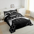 thumbnail image 3 of Manfei Gaming Bedding King Comforter Set,Geometry Hexagon Down Comforter,Gradent Black Silver Bedding Sets King with Comforter For Boy,Microfiber Room Decor Reversible,3 Pieces, 3 of 8