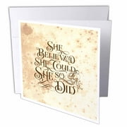 3dRose, Vintage fairytale typography- She Believed over antique paper texture, 1 Greeting Card with envelope
