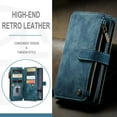thumbnail image 6 of Wallet Case for iPhone XR, Premium Handmade PU Leather Phone Case Card Slots Magnetic Closure Zipper Pocket Kickstand Flip Case with Hand Strap - Vintage Blue, 6 of 15