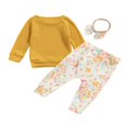 thumbnail image 4 of POINTERTECK Baby Girls Spring Fall Clothes Set Solid Color Long Sleeve O-neck Tops Floral Print Trousers Bow-knot Headband, 4 of 6