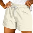 thumbnail image 3 of Women's Plus Size Comfy Elastic Waist Drawstring Loose Shorts, Soft Polyester Blend Fabric with Side Pockets, Casual Summer Lounge, Travel, Easy Care Relaxed | TruHer,Beige L, 3 of 6