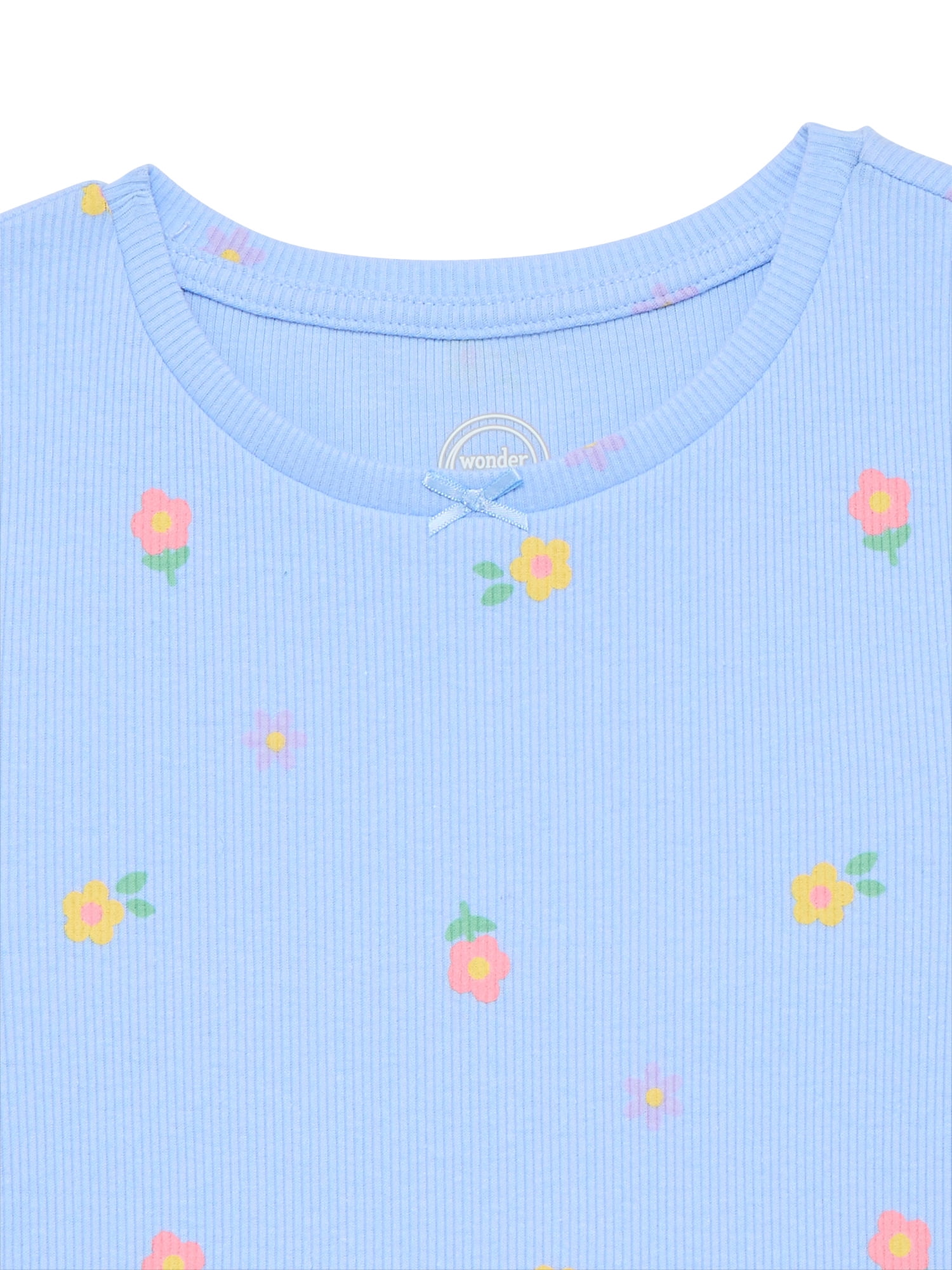 Wonder Nation Girls Printed Rib Tee with Short Sleeves, Sizes 4-10