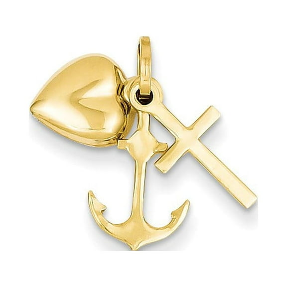 14k Yellow Gold Heart Cross and Anchor Charm