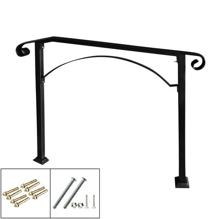 TC-HOME Stair Handrail Matte Black Iron DIY Hand Rail with Installation Kit fit for Outdoor / Indoor 3 or 4 Steps Porch Stair