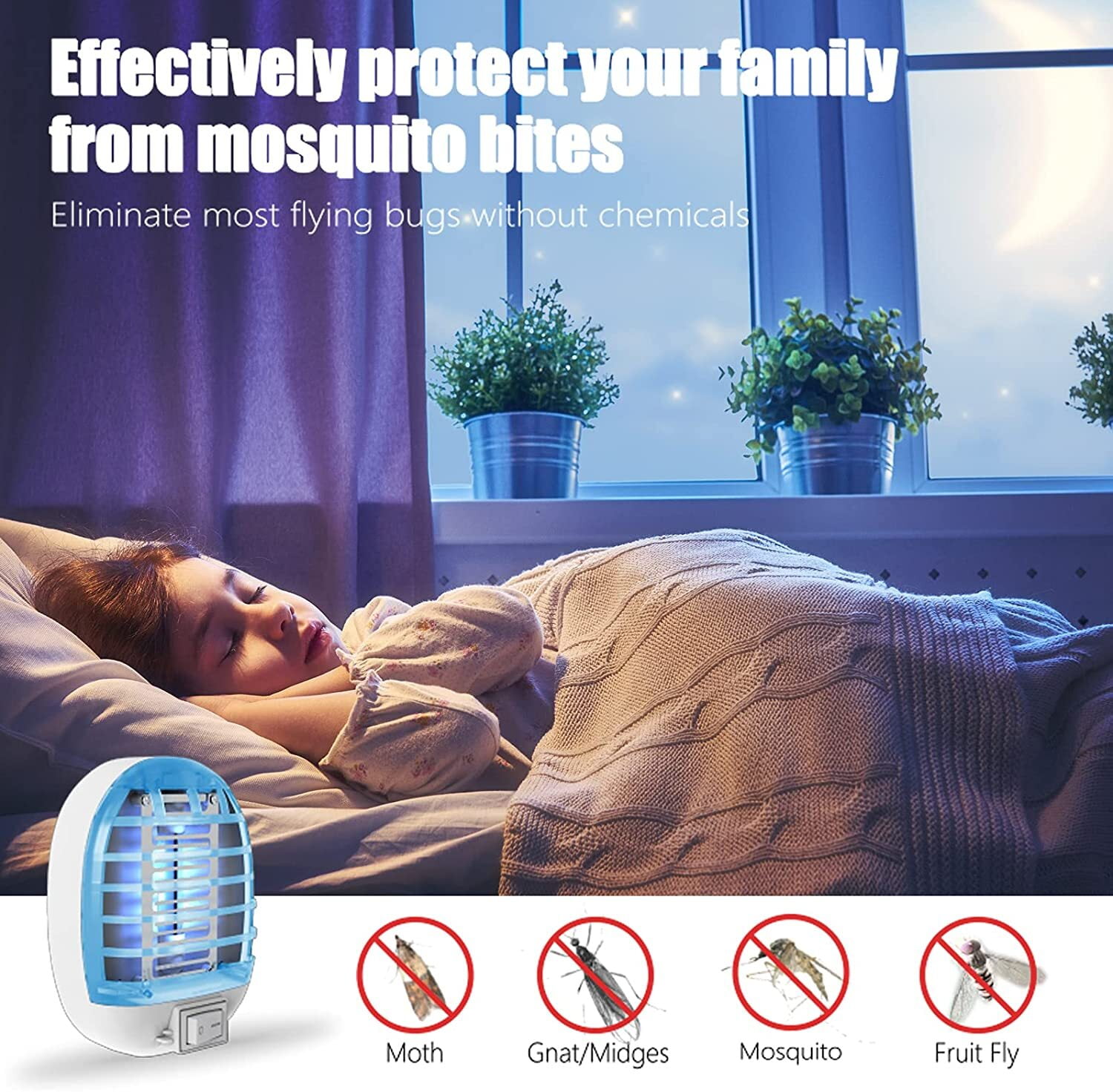 2 Pack Bug Zapper,Plug-in Electronic Mosquito Killer Night Light, Eliminates Gnats Fruit Flies Flying Pests,2023 New