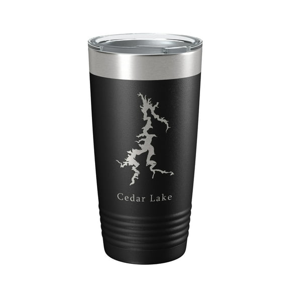 Cedar Lake Map Tumbler Travel Mug Insulated Laser Engraved Coffee Cup Illinois 20 oz Black