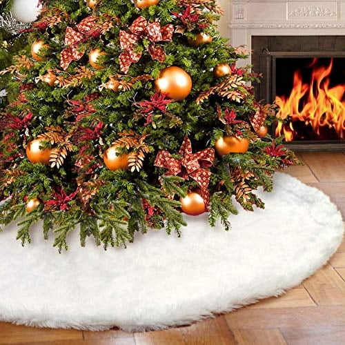 Falda de árbol de Navidad MINGTAI piel sintética blanca como la nieve 155 cm