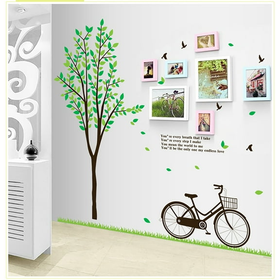 The Bike Under The Warm Green Tree Stickers Wall Decal DIY PVC Transparent Film for kindergarten Living Room Children's Room TV Sofa Background Wall Art Decors