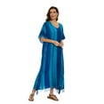 thumbnail image 4 of Beautybatik Blue Women Stripe Caftan Kaftan Loungewear Maxi Plus Size Long Dress 1X, 4 of 6