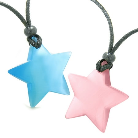 Super Star Amulets Love Couple Best Friends Sky Blue Pink Simulated Cats Eye Crystal Pendant