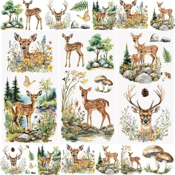 3 Pcs Rub on Transfer Stickers Little Deer Pattern Decals Animals Rub on Stickers for DIY Scrapbooking Photo Albums Furnitures Laptop