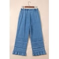 thumbnail image 5 of I AM A FASHION JUNKY Dusk Blue Ruffled Hem Wide Leg Chambray Pants, 5 of 11