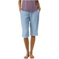 thumbnail image 3 of PIWHJQK Women Cotton and Linen Capris Shorts Women's Linen Striped Button Shorts Scallop Hem Pocket Short Bottoms, 3 of 6