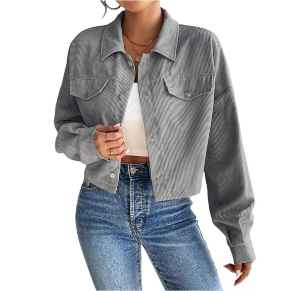 Aellinatey Women's Corduroy Autumn and Winter Button Long Sleeve Jacket