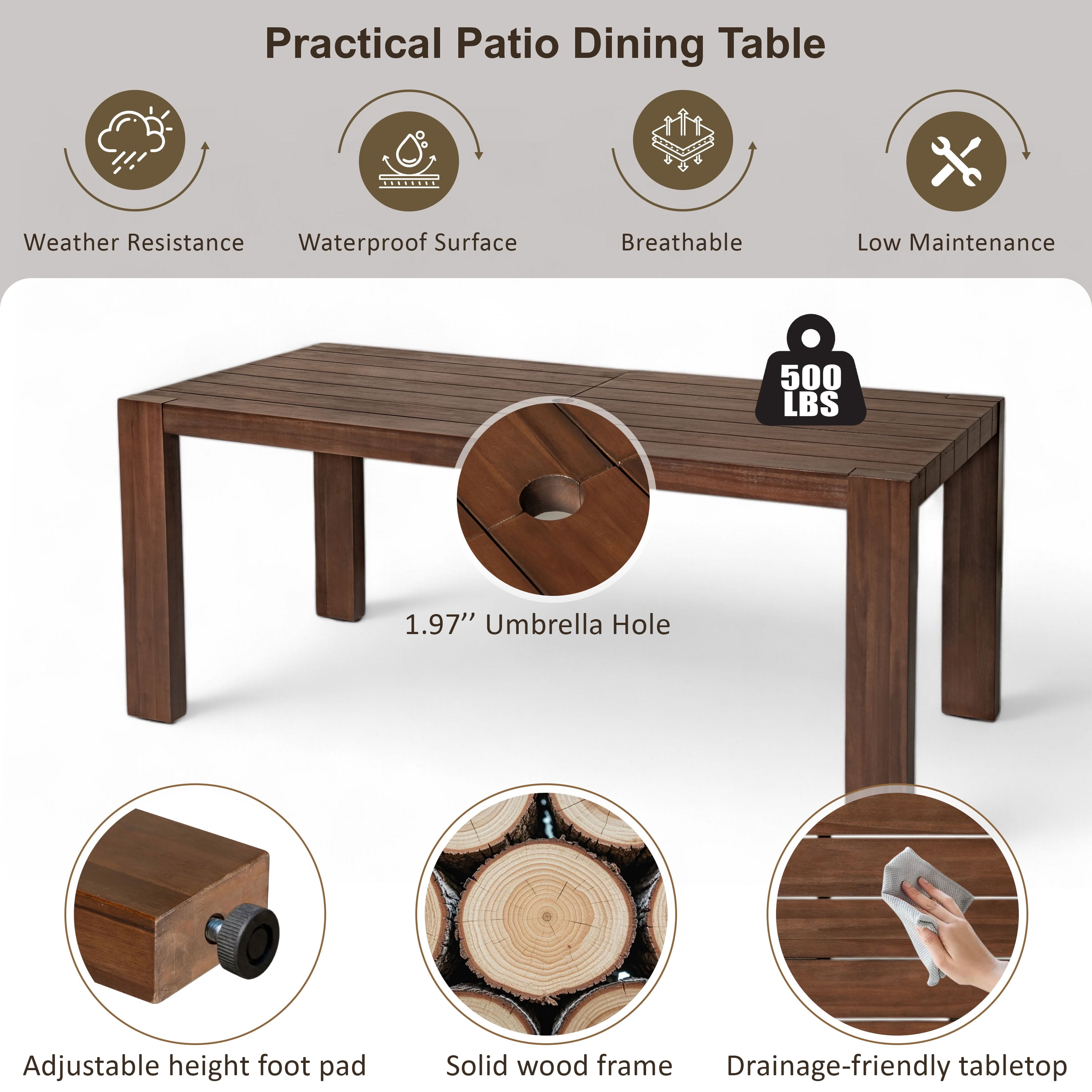 MAYEERTY 7-Piece Patio Dining Table Set for 6,Outdoor Furniture Sets with Removable Cushions for Backyard,Garden