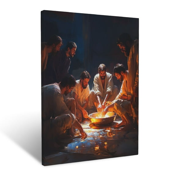 CozyNet Jesus Washing The Feet Of His Disciples Under The Glow Of Divine Humility Wall Art Prints With Frame Canvas Perfect for Living Room & Bedroom, Ready to Hang, Wall Decor 12"x16"